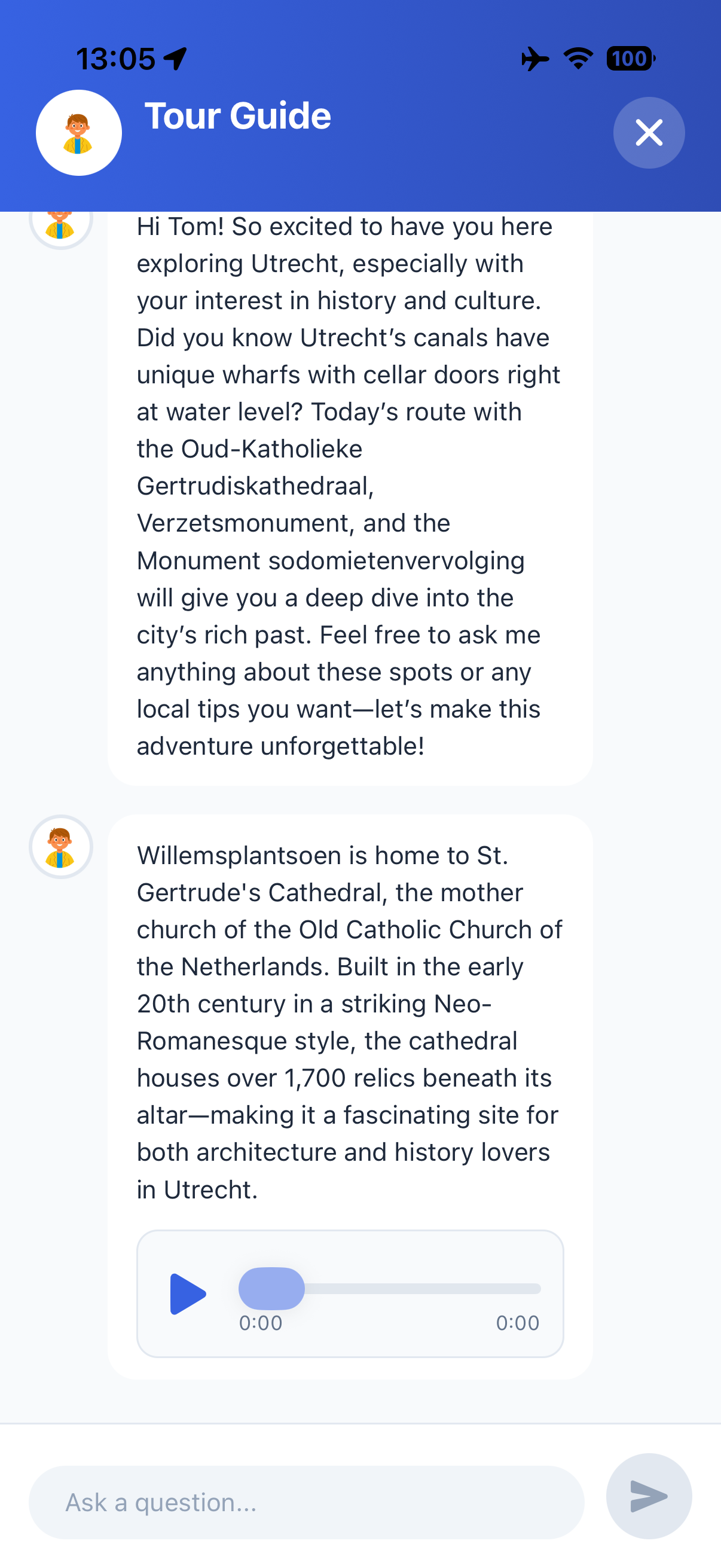 AI Tour Guide Chat Interface